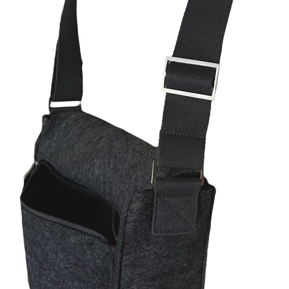 Crate&Barrel Charcoal Gray Felt Large Messenger Crossbody Bag - Picture 12 of 16